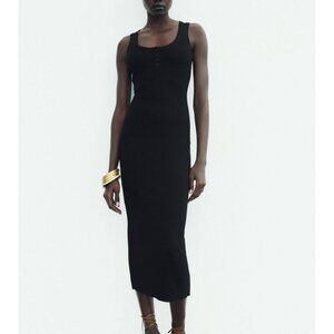 ZARA Black Ribbed Maxi Dress - S